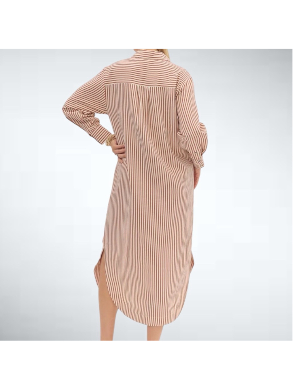 Entro Textured Stripe Button Down Shirt Dress in Rust Size S - Picture 2 of 8